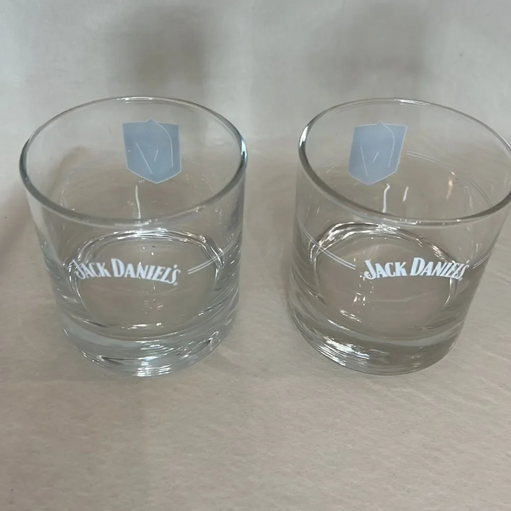 VGK Jack Daniel’s 8 Ounce Glasses Whiskey Rocks Cocktail Bar Hockey Set Of 2